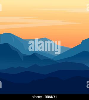 Twilight in blue mountains Stock Vector