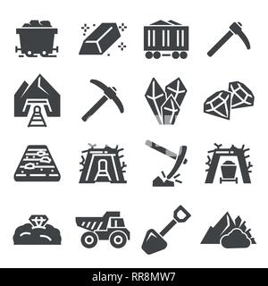 Coal mining factory industry icons set. Style stock vector Stock Vector