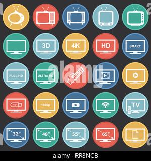 TV icons set on circles background for graphic and web design, Modern ...