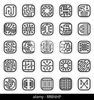 Electronic circuit icons set on circles background for graphic and web design, Modern simple vector sign. Internet concept. Trendy symbol for website  Stock Vector