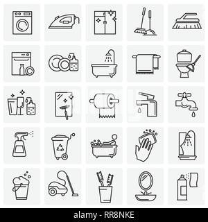 Cleaning icon set on squares background for graphic and web design, Modern simple vector sign. Internet concept. Trendy symbol for website design web button or mobile app. Stock Vector