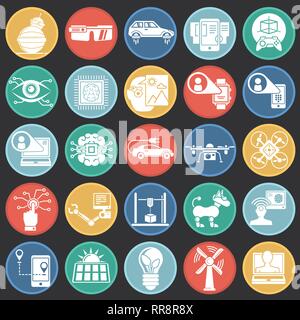 Future technologies icons set on color circles black background for graphic and web design, Modern simple vector sign. Internet concept. Trendy symbol Stock Vector