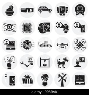 Future technologies icons set on circles background for graphic and web design, Modern simple vector sign. Internet concept. Trendy symbol for website Stock Vector
