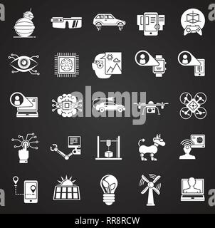 Future technologies icons set on black background for graphic and web design, Modern simple vector sign. Internet concept. Trendy symbol for website d Stock Vector