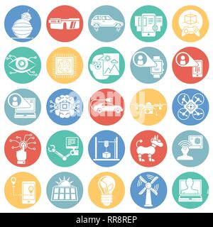Future technologies icons set on color circles white background for graphic and web design, Modern simple vector sign. Internet concept. Trendy symbol Stock Vector