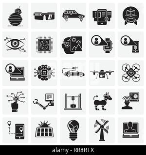 Future technologies icons set on squares background for graphic and web design, Modern simple vector sign. Internet concept. Trendy symbol for website Stock Vector