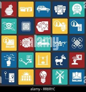 Future technologies icons set on color squares background for graphic and web design, Modern simple vector sign. Internet concept. Trendy symbol for w Stock Vector