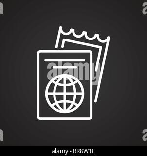 Plane ticket line icon on black background for graphic and web design, Modern simple vector sign. Internet concept. Trendy symbol for website design web button or mobile app. Stock Vector