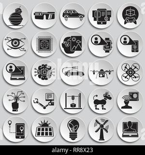 Future technologies icons set on plates background for graphic and web design, Modern simple vector sign. Internet concept. Trendy symbol for website design web button or mobile app. Stock Vector