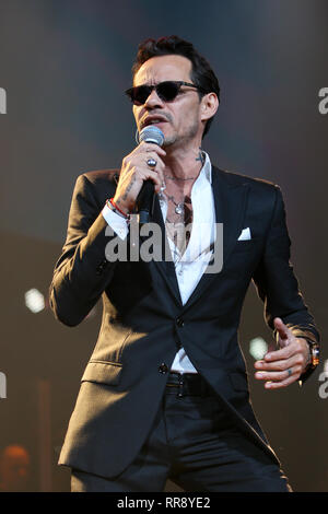 UNIONDALE, NY - FEB 23: Singer Marc Anthony performs in concert at NYCB Live on February 23, 2019 in Uniondale, New York. Stock Photo