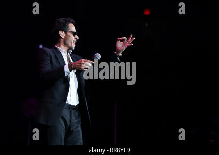 UNIONDALE, NY - FEB 23: Singer Marc Anthony performs in concert at NYCB Live on February 23, 2019 in Uniondale, New York. Stock Photo
