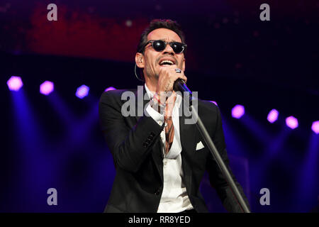 UNIONDALE, NY - FEB 23: Singer Marc Anthony performs in concert at NYCB Live on February 23, 2019 in Uniondale, New York. Stock Photo