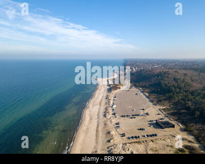 Aerial view of Tisvildeleje Beach Parking Lot, Denmark Stock Photo