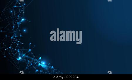 Abstract Technology Network Structure Background. Futuristic Plexus Effect or Molecules Structure with Polygonal Elements. Digital Computer Geometric Stock Vector