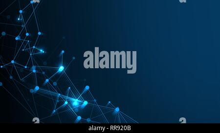 Abstract Technology Network Structure Background. Futuristic Plexus Effect or Molecules Structure with Polygonal Elements. Digital Computer Geometric Stock Vector