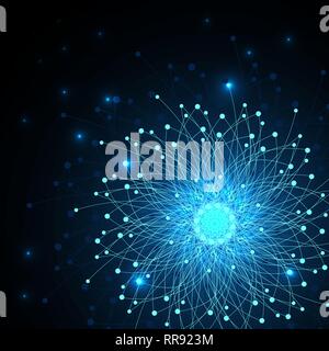 Geometric pattern with connected lines and dots. Vector illustration on dark background Stock Vector