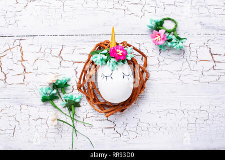 Eggs in shape of unicorn. Step by step. Stock Photo