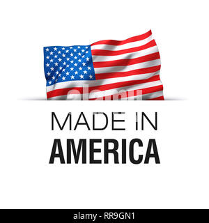 Made in America USA - Guarantee label with a waving flag of the United States of America. Stock Photo