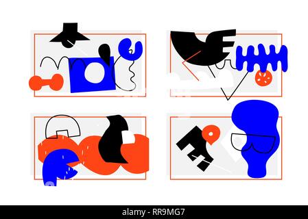 Artistic Collection Of Posters set In Handmade Technique Stock Vector