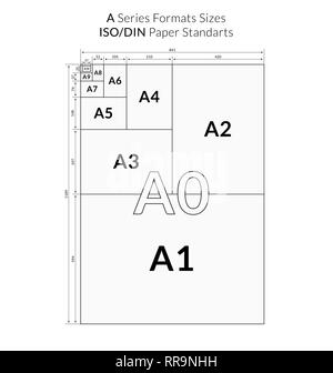 International ISO 216 A series paper sizes format comparison Stock Vector
