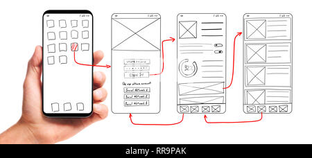 Developing mobile app UI Stock Photo