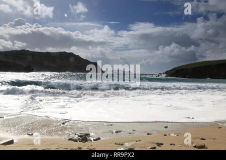 atlantic waves crashing onto narrow sea inlet, wild atlantic way ...
