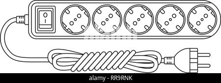 Line art black and white electric extension cord Stock Vector