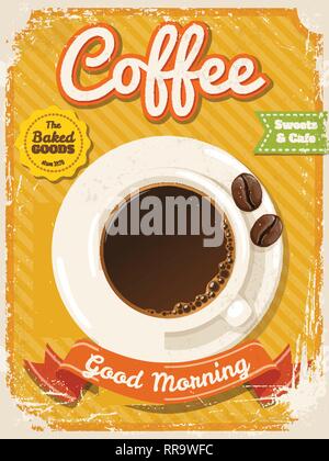 Vector Coffee poster in vintage style with typography elements and coffee beans Stock Vector