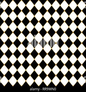 Chess board seamless pattern with gold frame. Stock Vector