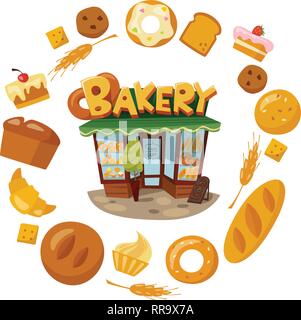 Infographic bakery and bread icons set with food elements.  Stock Vector