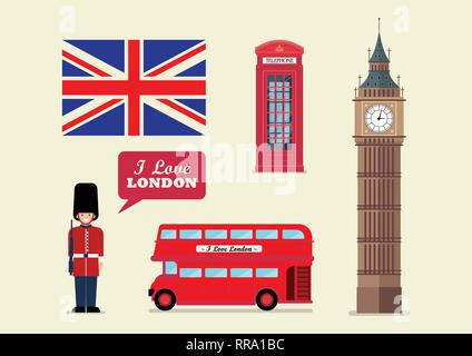 London tourist landmark national symbols. Vector illustration. Stock Vector