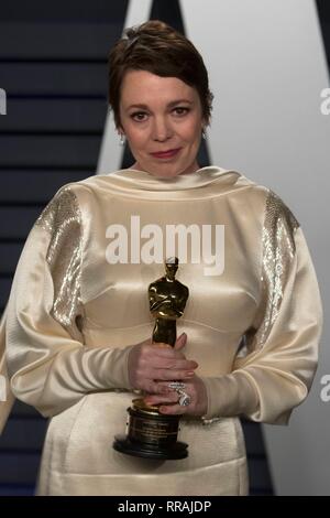 Los Angeles, California, USA. 25th Feb, 2019. Olivia Colman attends the Vanity Fair Oscar Party at Wallis Annenberg Center for the Performing Arts in Beverly Hills, Los Angeles, USA, on 24 February 2019. | usage worldwide Credit: dpa picture alliance/Alamy Live News Stock Photo