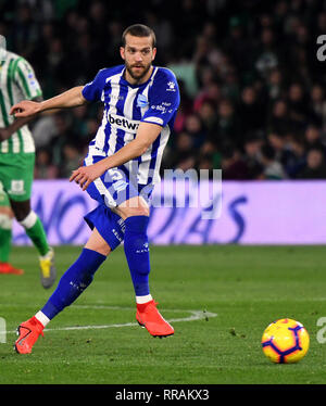 SEVILLA, 17-02-2019. Primera Division Spanish League. LaLiga. Estadio Benito Villamarin. Victor Laguardia (Alaves) during the game Real Betis - Deportivo Alaves. Stock Photo