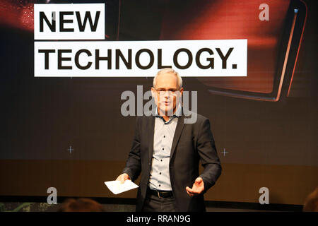 Barcelona, Spain. 25th Feb, 2019. Christoph Grote, Senior Vice President Electronics at BMW, speaks at a press conference at the Mobile World Congress. Credit: Clara Margais/dpa/Alamy Live News Stock Photo
