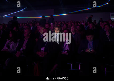Barcelona, Spain. 25th Feb, 2019. February 25, 2019 - Barcelona, Catalonia, Spain - Attendants during the opening ceremony of the GSMA Mobile World Congress 2019 in Barcelona, the world's most important event on communication from mobile devices bringing togeteher the leading companies and the latest developments in the sector. Credit: Jordi Boixareu/Alamy Live News