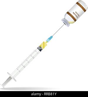 Immunization, Varicella Vaccine Syringe Contain Some Injection And Injection Bottle Isolated On A White Background. Vector Illustration. Stock Vector