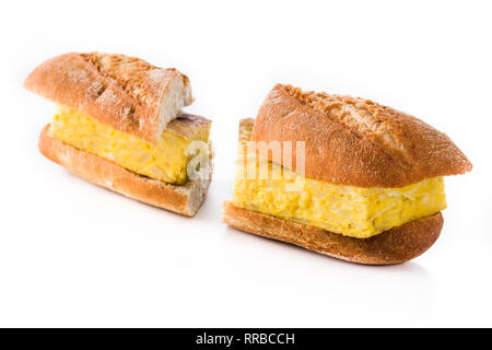 Bocadillo de tortilla española. Spanish potato omelette sandwich isolated on white background.Typical spanish food Stock Photo