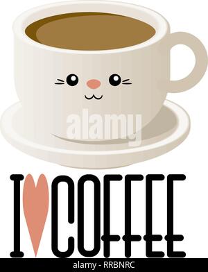 Cute illustration with a cup of coffee in kavai style. Vector. Eps 10 Stock Vector