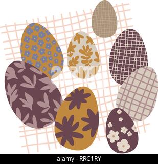 Colorful Easter Eggs Doodle Set Decorations. Spring Flowers. Bright Colors. Great for postcard, fabric, holiday ideas Stock Vector