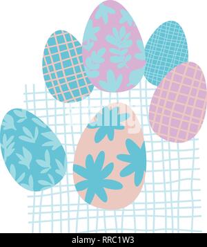 Colorful Easter Eggs Doodle Set Decorations. Spring Flowers. Bright Colors. Great for postcard, fabric, holiday ideas Stock Vector