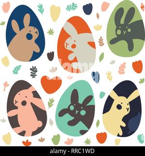 Colorful Easter Eggs Doodle Set Decorations. Spring Flowers. Bright Colors. Great for postcard, fabric, holiday ideas Stock Vector