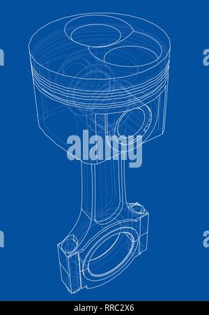 Sketch of piston. Vector rendering of 3d Stock Vector
