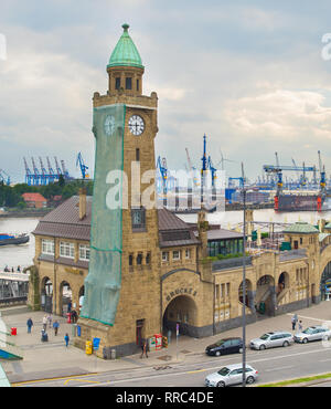 HAMBURG, GERMANY - JUNE 18, 2018: People at Landungsbrücken (the Hamburg's water station). Hamburg is the second-largest city in Germany with a popula Stock Photo