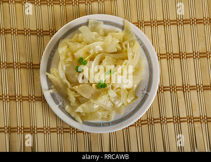Bayrisch Kraut - Bavarian cabbage, shredded cabbage that is cooked in beef stock with pork lard, onion, apples, and seasoned with vinegar Stock Photo