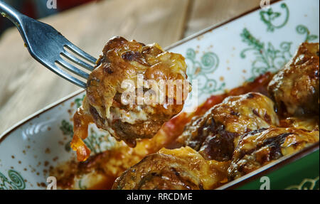 Meatball Sub Casserole, super easy casserole dish that tastes like a meatball sub but in casserole form. Stock Photo