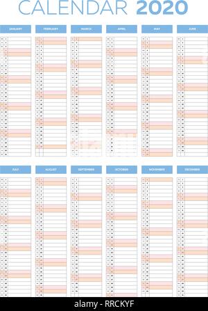 Business planner calendar vector template for 2020 year Stock Vector