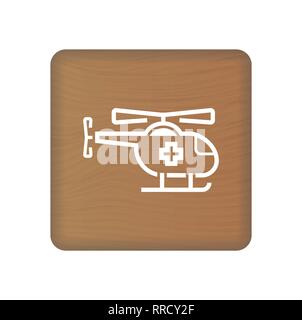 Air Medical Service Icon, Medical Helicopter Sign On Wooden Blocks Isolated On A White Background. Vector Illustration. Stock Vector