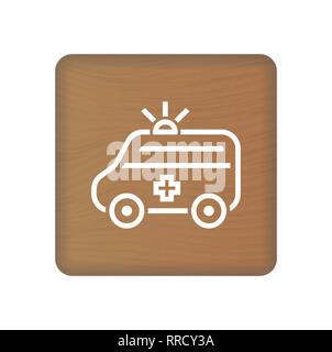 Ambulance Truck Icon Vector On Wooden Blocks Isolated On A White Background. Vector Illustration. Stock Vector
