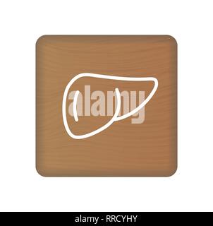 Human Liver Icon. An Internal Organ Vector. Human Anatomy Illustration. Sign Symbol For Medical Presentation On Wooden Blocks Isolated On A White Stock Vector
