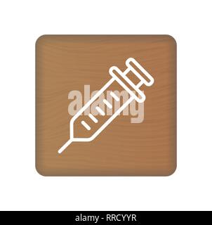Syringe Icon On Wooden Blocks Isolated On A White Background. Vector Illustration. Stock Vector